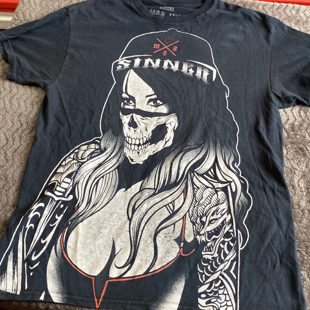 Y2K Sale$6 Mob-inc sinner graphic logo, T-shirt, size medium great fade